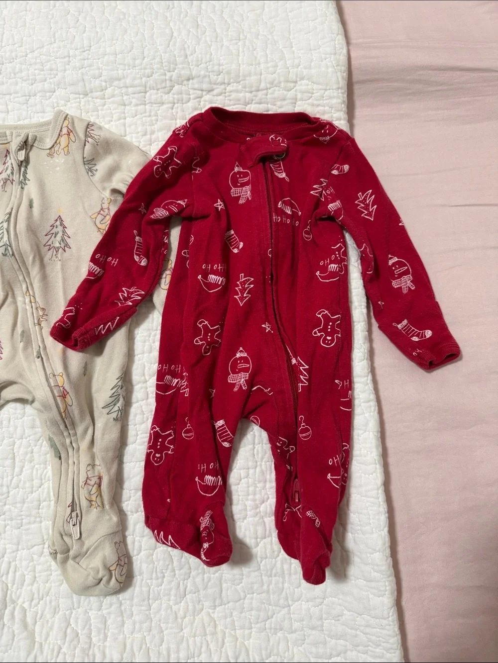 cloud island Three-Pack Footed One-Pieces in Olive, Cream, and Red